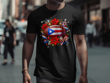 Load image into Gallery viewer, Puerto Rican Flag Football Wreath Design T-Shirt