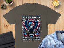 Load image into Gallery viewer, T-shirt with eagle, flags, and "250 Years 1776-2026" text.