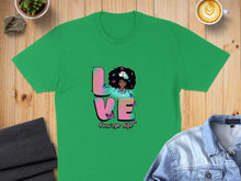 Load image into Gallery viewer, Green t-shirt with "LOVE #nurse life" text and butterfly graphic.