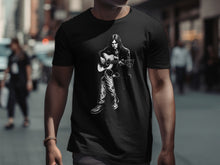 Load image into Gallery viewer, Black T-shirt with Guitar Player Design for Music Lovers