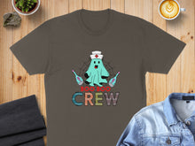 Load image into Gallery viewer, Ghost nurse with thermometers forming a "Boo Crew" Halloween t-shirt design.