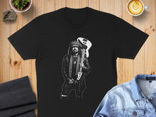 Load image into Gallery viewer, Musician Graphic Tee with Guitar and Hat Illustration