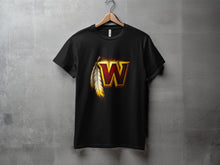 Load image into Gallery viewer, Bold W Feather Design Black Graphic Tee Product