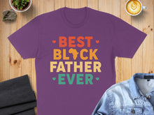 Load image into Gallery viewer, Purple t-shirt with "Best Block Father Ever" text in orange, yellow, and green.