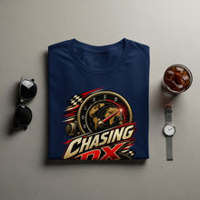 Load image into Gallery viewer, Navy t-shirt with "Chasing DX" radio graphic and compass overlay.
