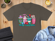 Load image into Gallery viewer, Nurse Practitioner t-shirt with coffee and medical icons.