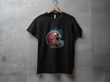 Load image into Gallery viewer, Black T-Shirt with Vibrant Football Helmet Graphic Design