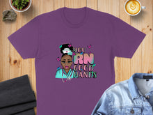 Load image into Gallery viewer, Purple t-shirt with a nurse graphic and "you RN GOOD HANDS" text.