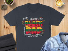 Load image into Gallery viewer, Black Dad graphic tee with crown and stars, "Leader King" text.