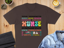 Load image into Gallery viewer, NURSE design with medical terms and icons, including stethoscope and thermometer.