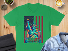 Load image into Gallery viewer, Statue of Liberty with American flag and "4th of July Independence Day" text.