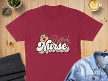 Load image into Gallery viewer, Maroon t-shirt with "Blessed Nurse" text and stethoscope design.