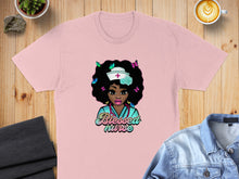 Load image into Gallery viewer, Pink t-shirt featuring a "Blessed Nurse" graphic with a woman and butterflies.