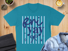 Load image into Gallery viewer, Teal t-shirt with "Fri-Yay" text and stars.