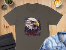 Load image into Gallery viewer, Brown t-shirt with distressed eagle and US flag graphic.