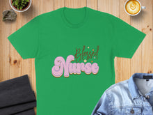 Load image into Gallery viewer, Green t-shirt with "Blessed Nurse" in groovy lettering.
