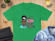 Load image into Gallery viewer, Green t-shirt with "You RN Good Hands" text and nurse graphic.