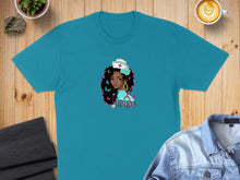 Load image into Gallery viewer, Teal t-shirt with graphic of a nurse wearing a stethoscope and nurse cap.