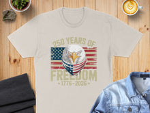 Load image into Gallery viewer, Eagle wearing bandana with American flag, "250 Years of Freedom 1776-2026" text.
