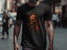 Load image into Gallery viewer, Flaming Skull and Roses Graphic Design T-shirt