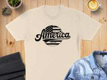 Load image into Gallery viewer, Cream t-shirt with "America EST. 1776" text and American flag logo.