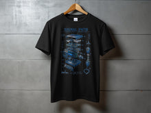 Load image into Gallery viewer, Black t-shirt with "Signal Path Amateur Radio Exploded View" diagram print.