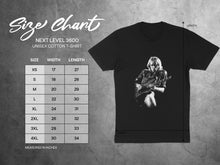 Load image into Gallery viewer, Guitarist Print Unisex Cotton T-Shirt Size Chart