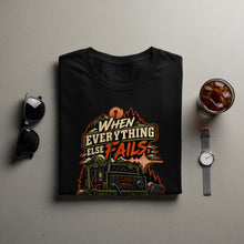 Load image into Gallery viewer, Black t-shirt with "When Everything Else Fails" graphic featuring radio equipment.