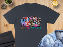 Load image into Gallery viewer, Graphic t-shirt with "Nurse" text and medical icons.