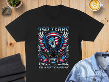 Load image into Gallery viewer, Black t-shirt with eagle, American flags, and "250 Years 1776-2026" text.
