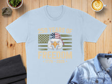 Load image into Gallery viewer, Light blue t-shirt with eagle, American flag, and "250 Years of Freedom" text.