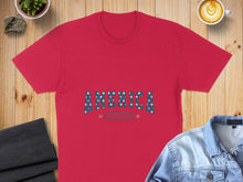 Load image into Gallery viewer, Red t-shirt with "AMERICA" in star-spangled letters and "EST. 1776" below.