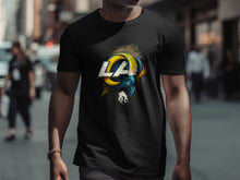 Load image into Gallery viewer, LA Rams Logo Graphic Design on Black T-shirt