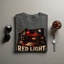 Load image into Gallery viewer, T-shirt graphic with vintage radio equipment and the words RED LIGHT.