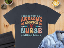 Load image into Gallery viewer, Awesome hospice nurse text design with heart monitor and syringes.