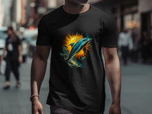Load image into Gallery viewer, Vibrant Dolphin Art Black T-shirt Design Unisex Apparel