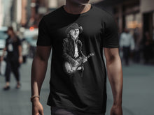 Load image into Gallery viewer, Cowboy Guitarist Printed Graphic Black T-Shirt