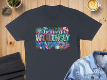 Load image into Gallery viewer, T-shirt with "She Works Willingly With Her Hands" in colorful, medical-themed text.