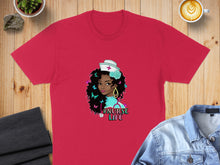 Load image into Gallery viewer, Red t-shirt with a graphic of a nurse's head and "#NURSE LIFE" text.