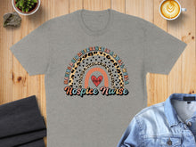 Load image into Gallery viewer, Gray t-shirt with "Hospice Nurse" and rainbow graphic.