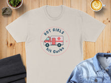Load image into Gallery viewer, Cream t-shirt with "HOT GIRLS hit CURBS" and ambulance graphic.