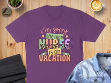 Load image into Gallery viewer, Purple t-shirt with "I'm sorry the nice nurse is on vacation" text.