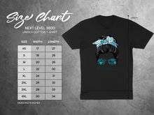 Load image into Gallery viewer, Size chart for Next Level 3600 unisex cotton t-shirt with measurements.