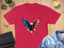 Load image into Gallery viewer, Red t-shirt with patriotic eagle graphic on chest.