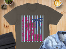 Load image into Gallery viewer, Brown t-shirt with "Just a Small Town Teacher" text and blue ribbon.