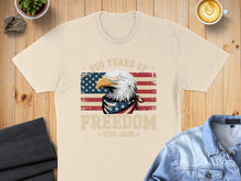 Load image into Gallery viewer, Cream t-shirt with eagle and American flag design, "250 Years of Freedom".