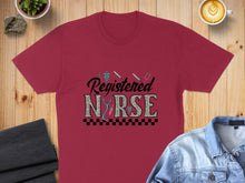 Load image into Gallery viewer, Burgundy t-shirt with "Registered Nurse" text and medical graphics.