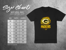 Load image into Gallery viewer, Packers Graphic Tee with Size Chart Black Shirt