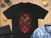 Load image into Gallery viewer, Fiery Skull and Pentagram Graphic T-shirt Ideal Gift