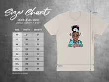 Load image into Gallery viewer, Unisex cotton t-shirt size chart next to RN Nurse graphic.